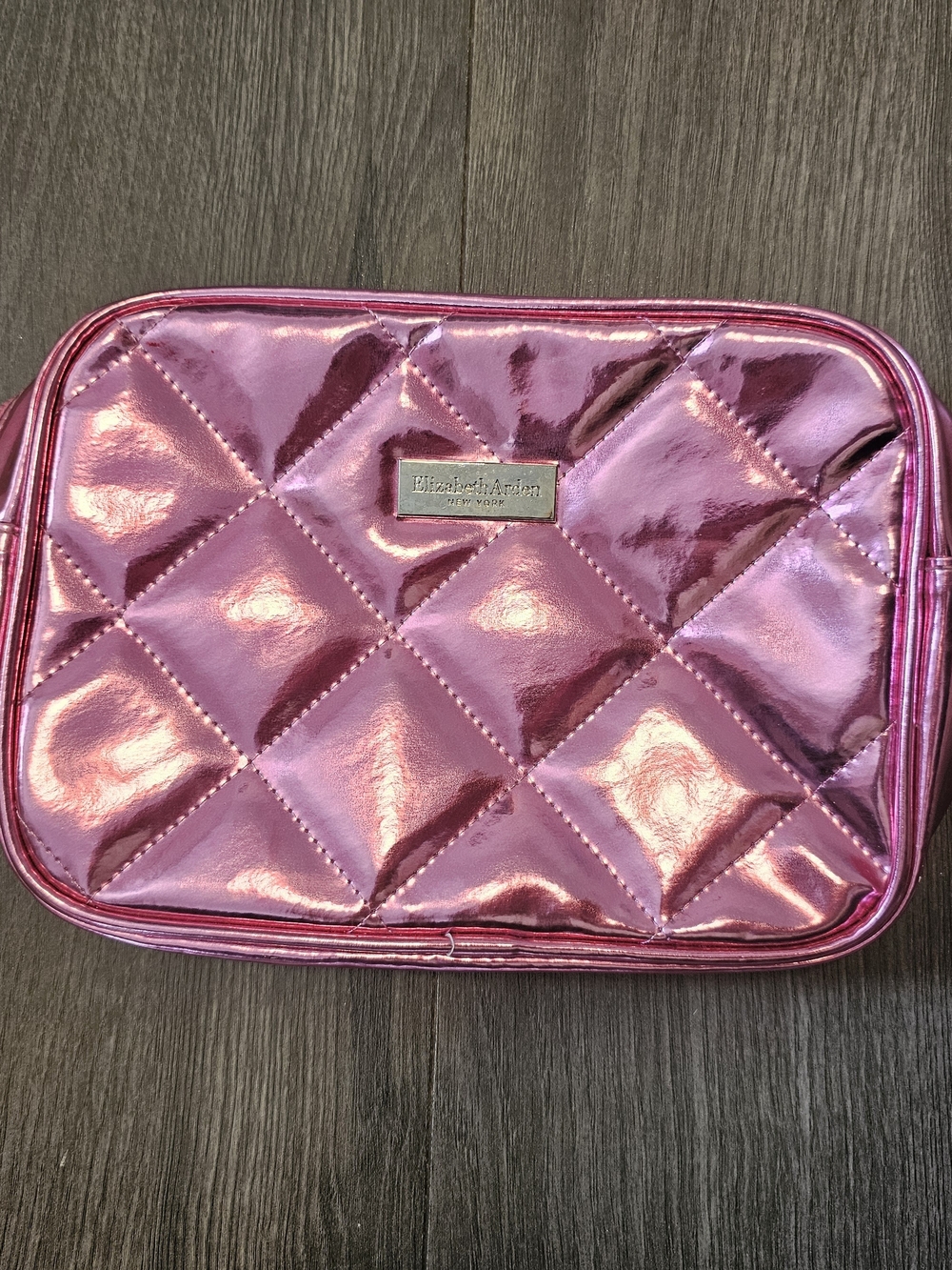 Elizabeth Arden Metallic Pink Quilted Cosmetic Pouch